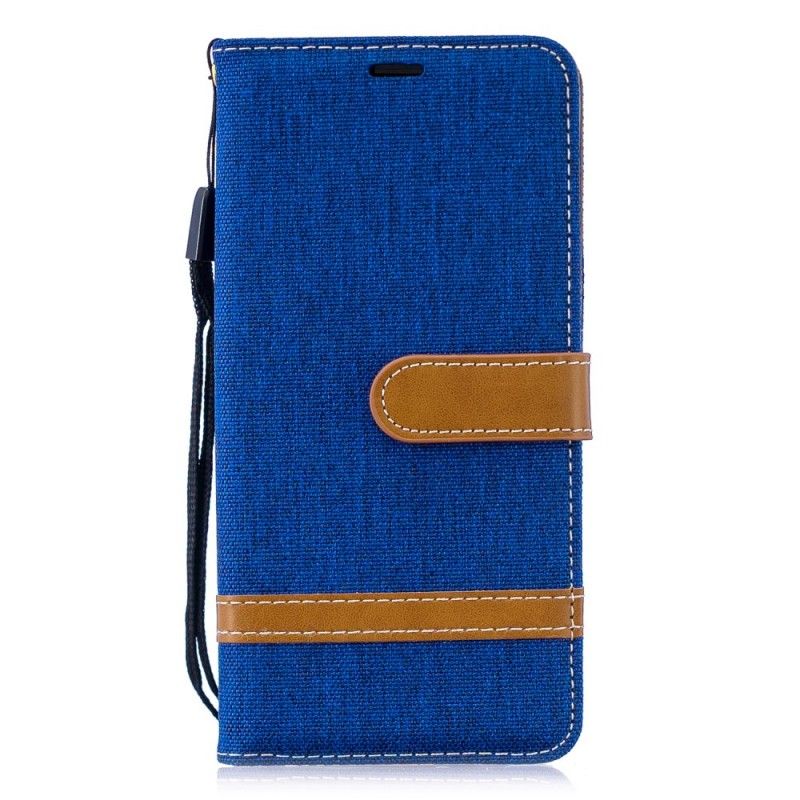 Leren Hoesje Huawei P30 Rood Grijs Stof En Leereffect Met String