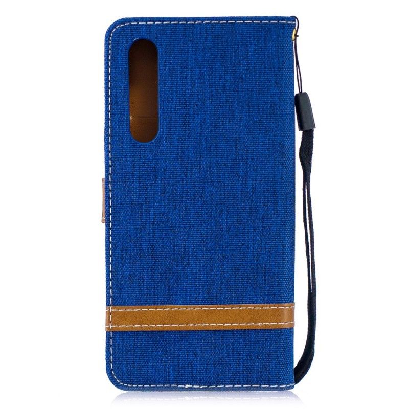 Leren Hoesje Huawei P30 Rood Grijs Stof En Leereffect Met String