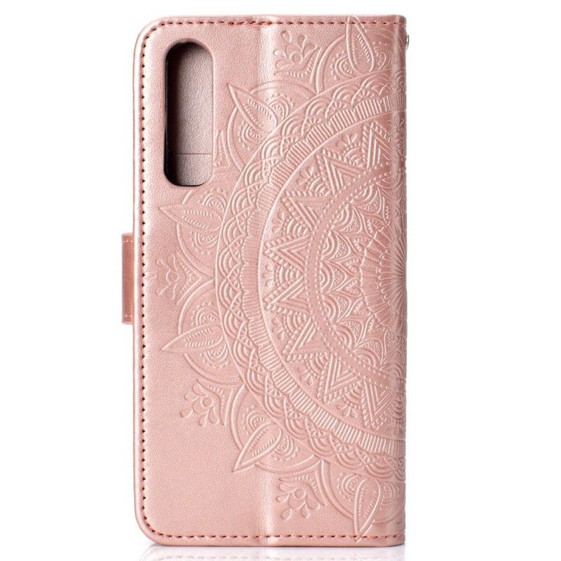 Leren Hoesje Huawei P30 Rood Grijs Telefoonhoesje Zon Mandala