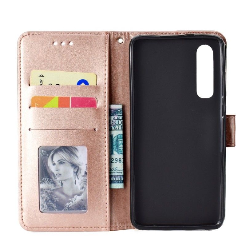 Leren Hoesje Huawei P30 Rood Grijs Telefoonhoesje Zon Mandala
