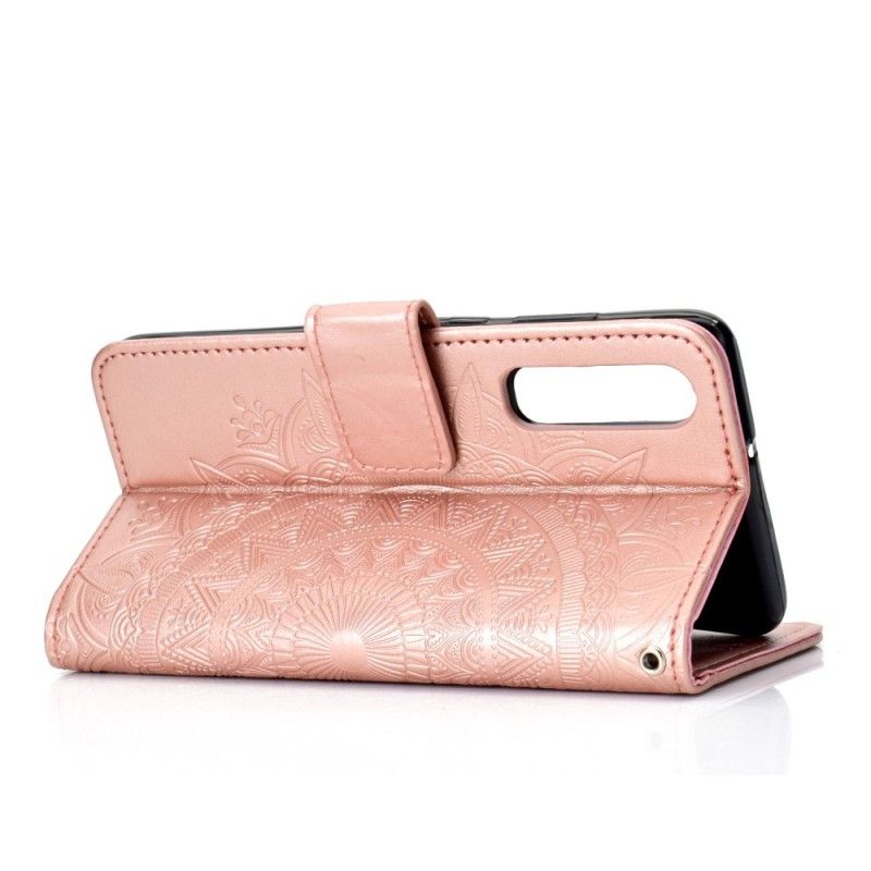 Leren Hoesje Huawei P30 Rood Grijs Telefoonhoesje Zon Mandala