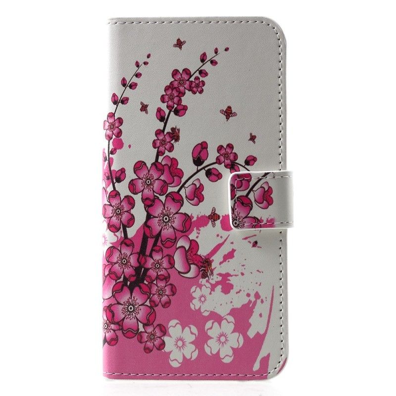 Leren Hoesje Huawei P30 Rose Tropische Bloemen