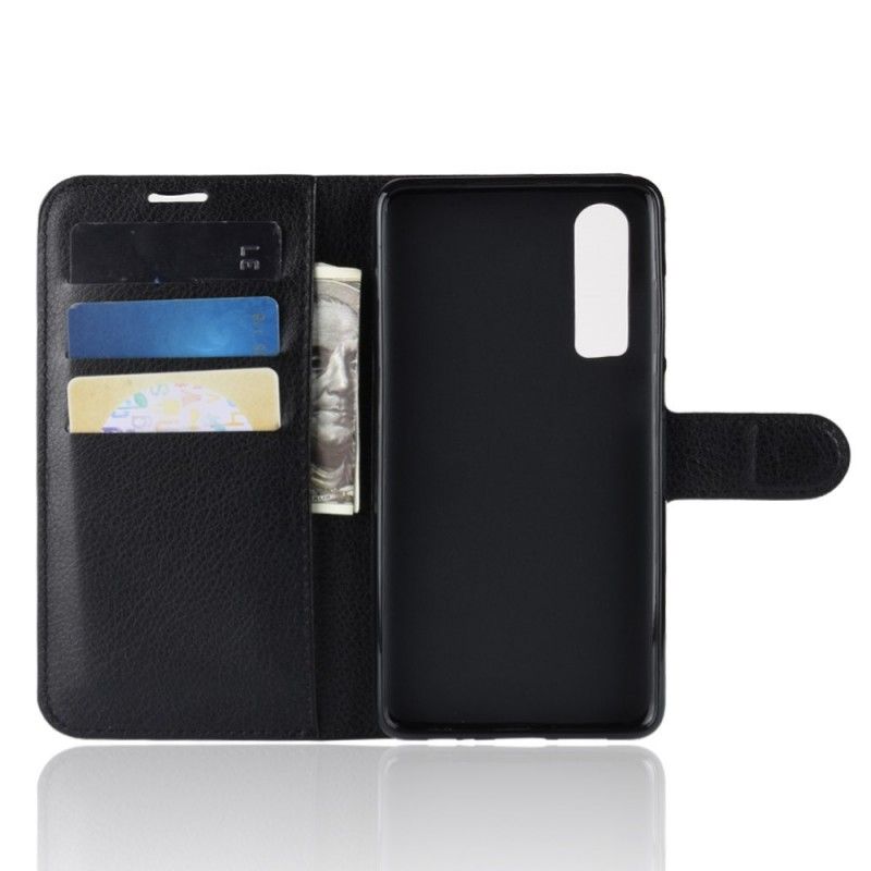 Leren Hoesje Huawei P30 Wit Zwart Klassiek