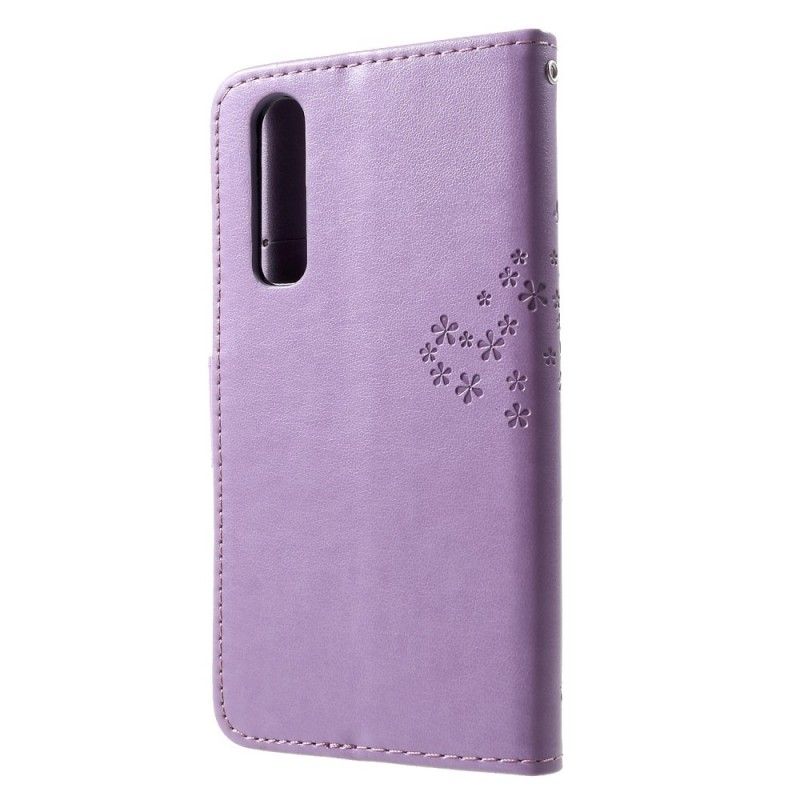 Leren Hoesje voor Huawei P30 Lichtpaars Boom En Uilen Met String