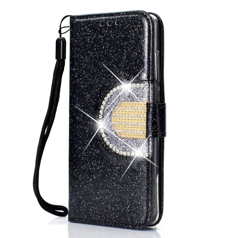 Leren Hoesje voor Huawei P30 Rose Goud Goud Pailletten En Diamanten