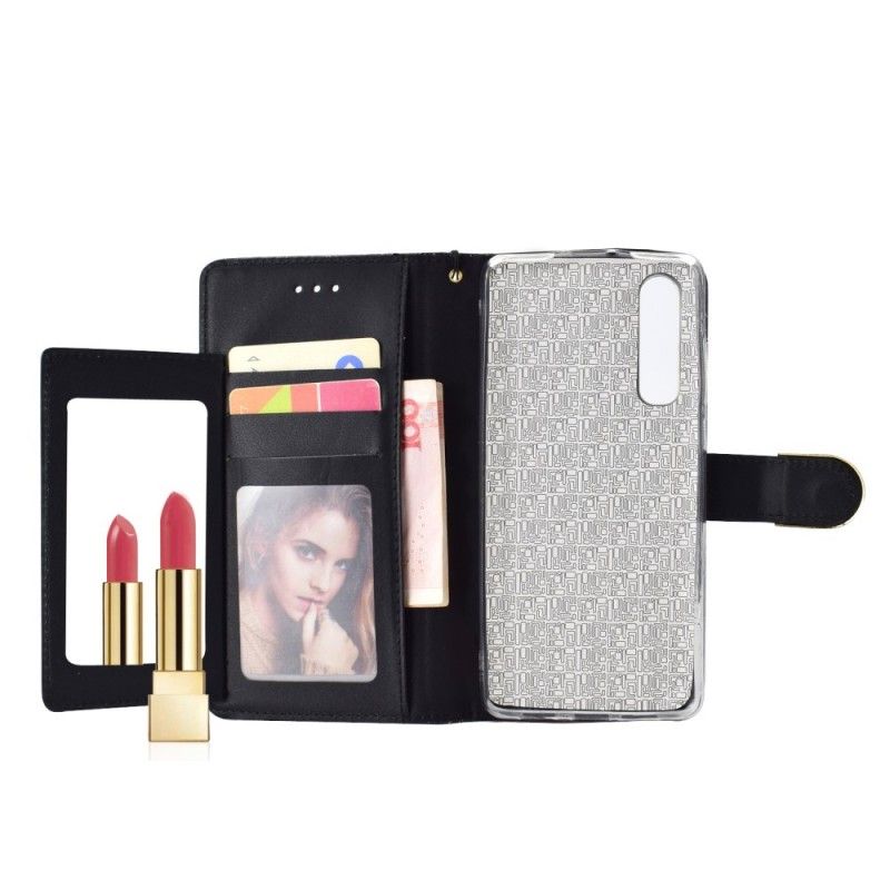 Leren Hoesje voor Huawei P30 Rose Goud Goud Pailletten En Diamanten