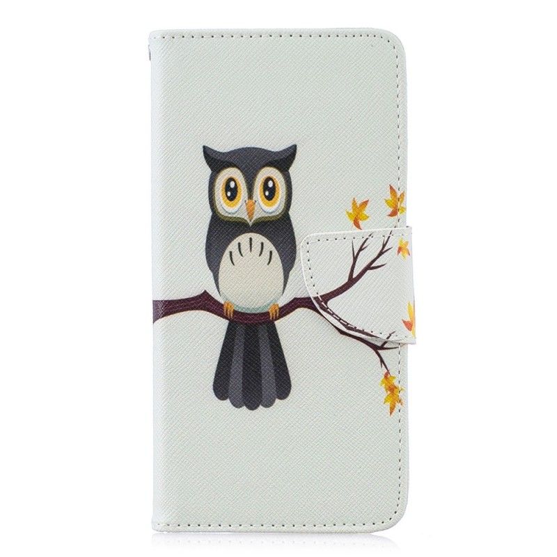 Leren Hoesje voor Huawei P30 Uil Neergestreken Op De Tak
