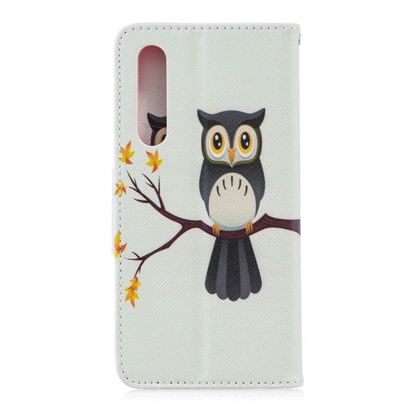 Leren Hoesje voor Huawei P30 Uil Neergestreken Op De Tak