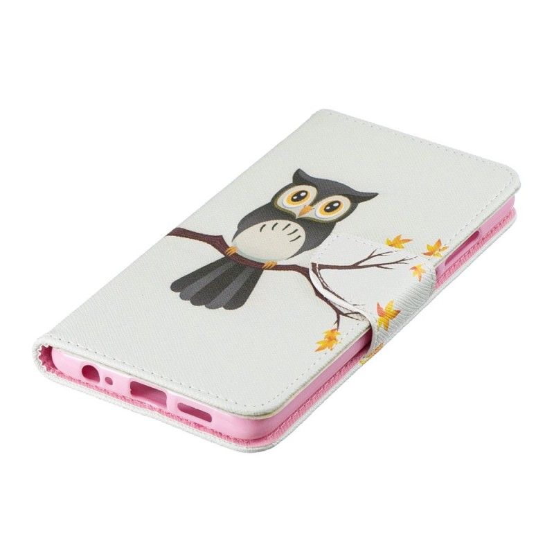 Leren Hoesje voor Huawei P30 Uil Neergestreken Op De Tak