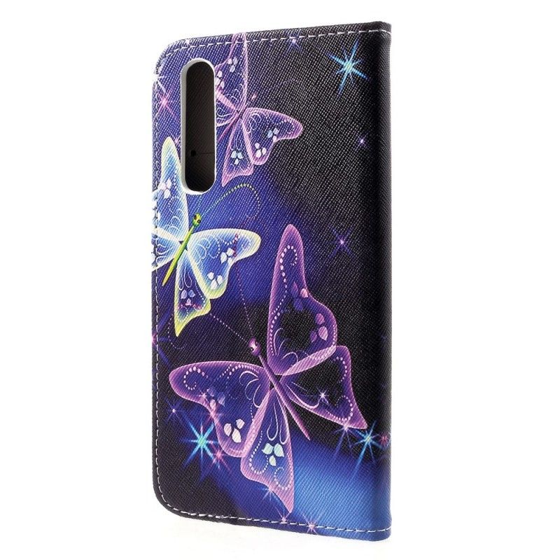 Leren Hoesje voor Huawei P30 Zwart Vlinders En Bloemen