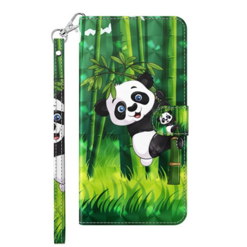 Folio-hoesje voor Google Pixel 7 Pro Met Ketting Panda En Bamboe Met Lanyard