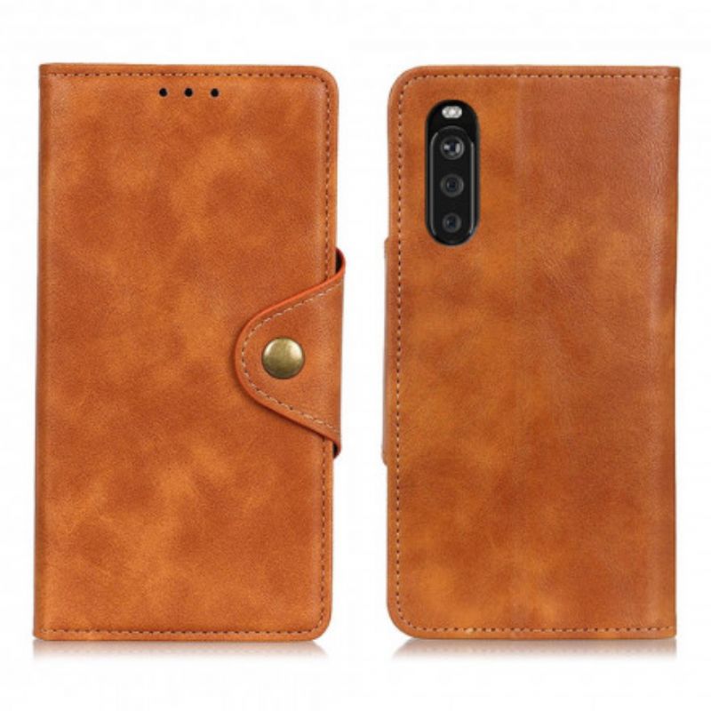 Flip Case Leren Sony Xperia 10 Iii Vintage Knoop Van Kunstleer