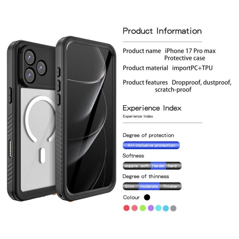 Case Hoesje iPhone 17 Pro Max Telefoonhoesje Transparante Magsafe-compatibele Waterdichte Ip68-houder