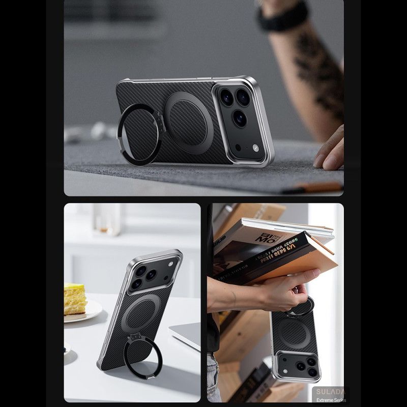 Cover Hoesje iPhone 17 Pro Max Telefoonhoesje Magsafe Carbon Fiber Ring Mount