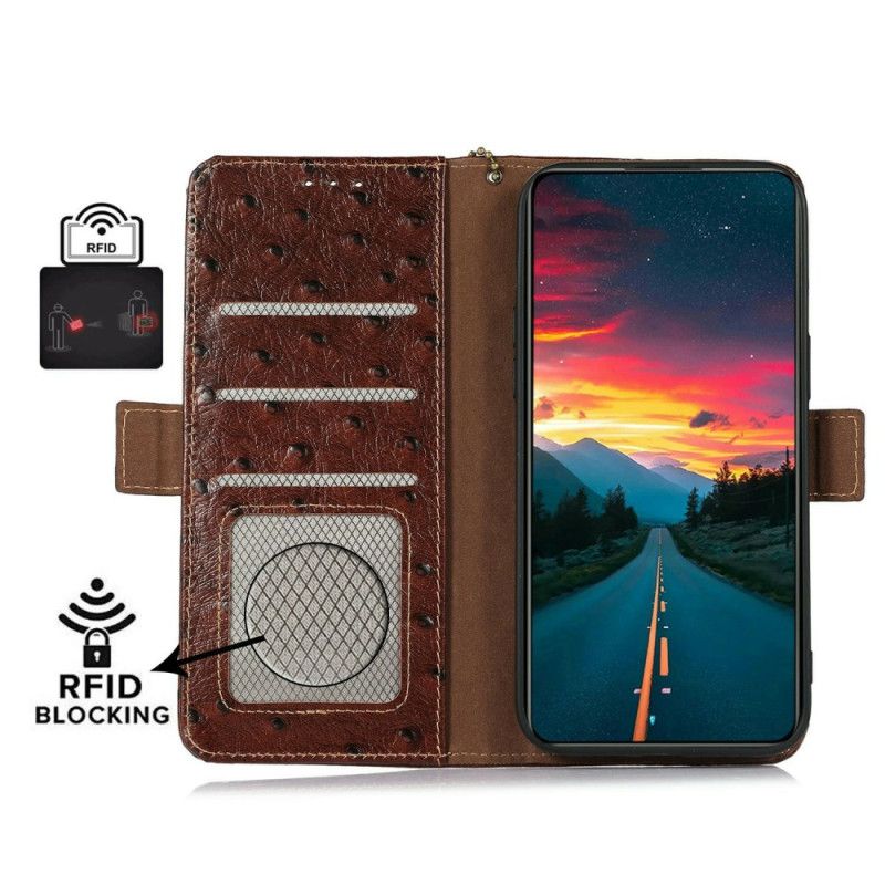 Folio-hoesje iPhone 17 Pro Max Telefoonhoesje Rfid-leer Met Struisvogelprint