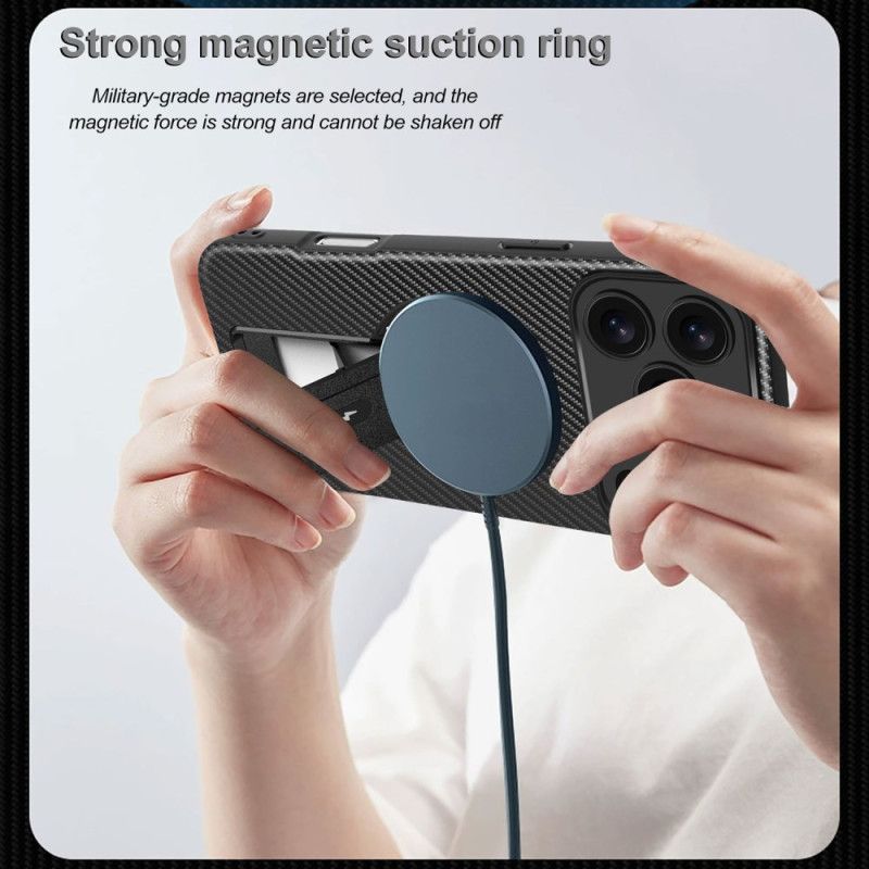 Hoesje iPhone 17 Pro Max Koolstofvezeltextuur Met Standaard