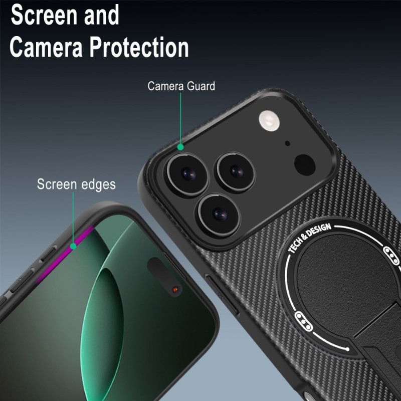 Hoesje iPhone 17 Pro Max Koolstofvezeltextuur Met Standaard