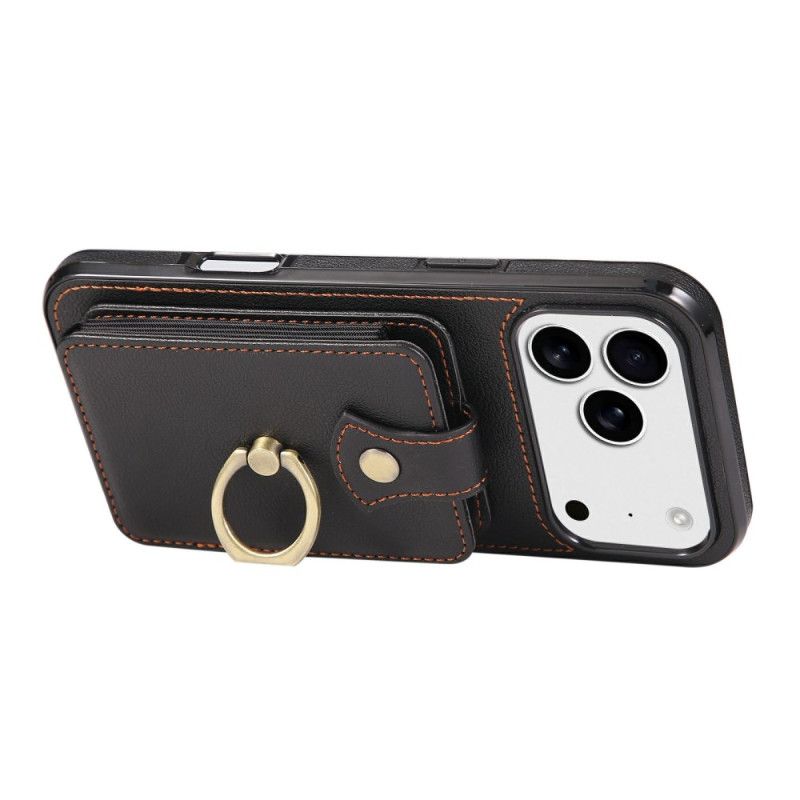 Hoesje iPhone 17 Pro Max Leerlook Met Kaarthouder En Polsband Bescherming Hoesje