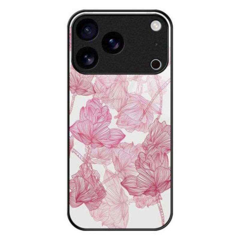 Hoesje iPhone 17 Pro Max Roze Gehard Glas Met Bloemenmotief Bescherming Hoesje