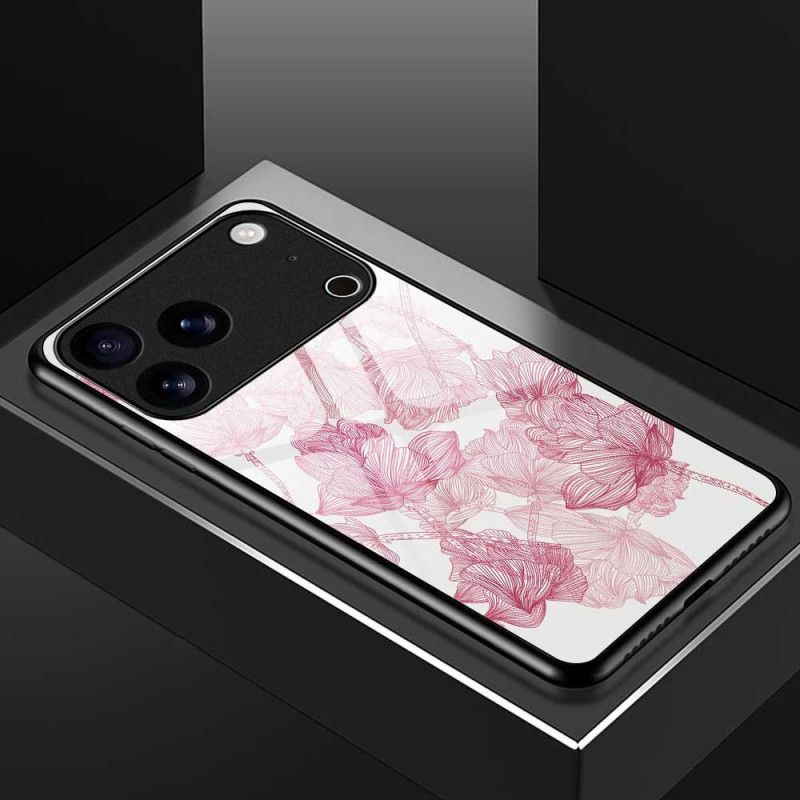 Hoesje iPhone 17 Pro Max Roze Gehard Glas Met Bloemenmotief Bescherming Hoesje