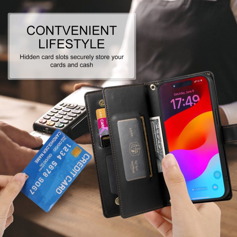 Leren Hoesje Voor iPhone 17 Pro Max Portemonnee Met Ritsvak