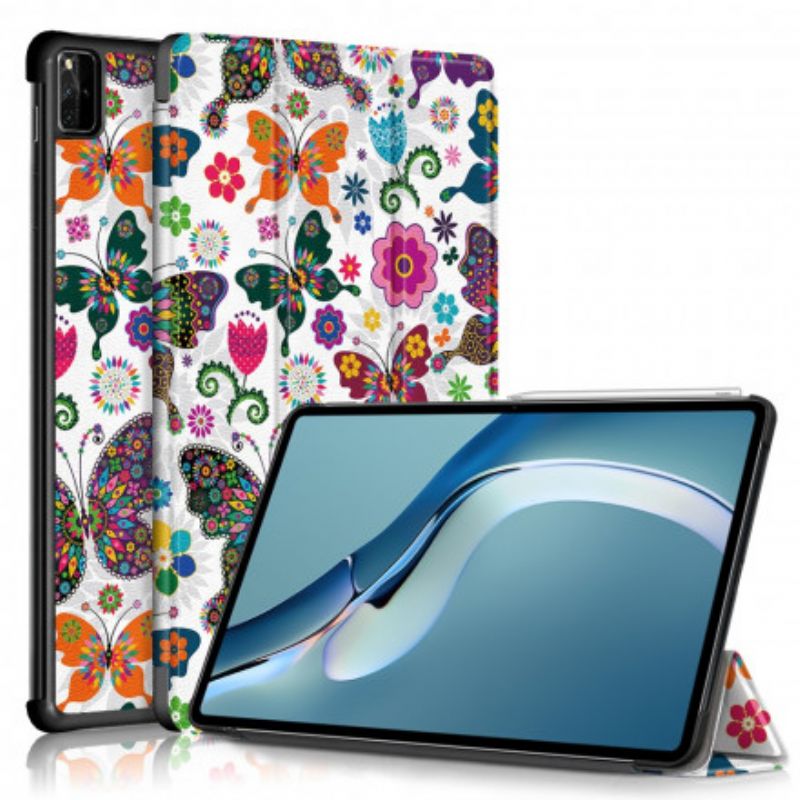 Smart Case Huawei Matepad Pro 12.6 (2021) Versterkte Retro Vlinders En Bloemen