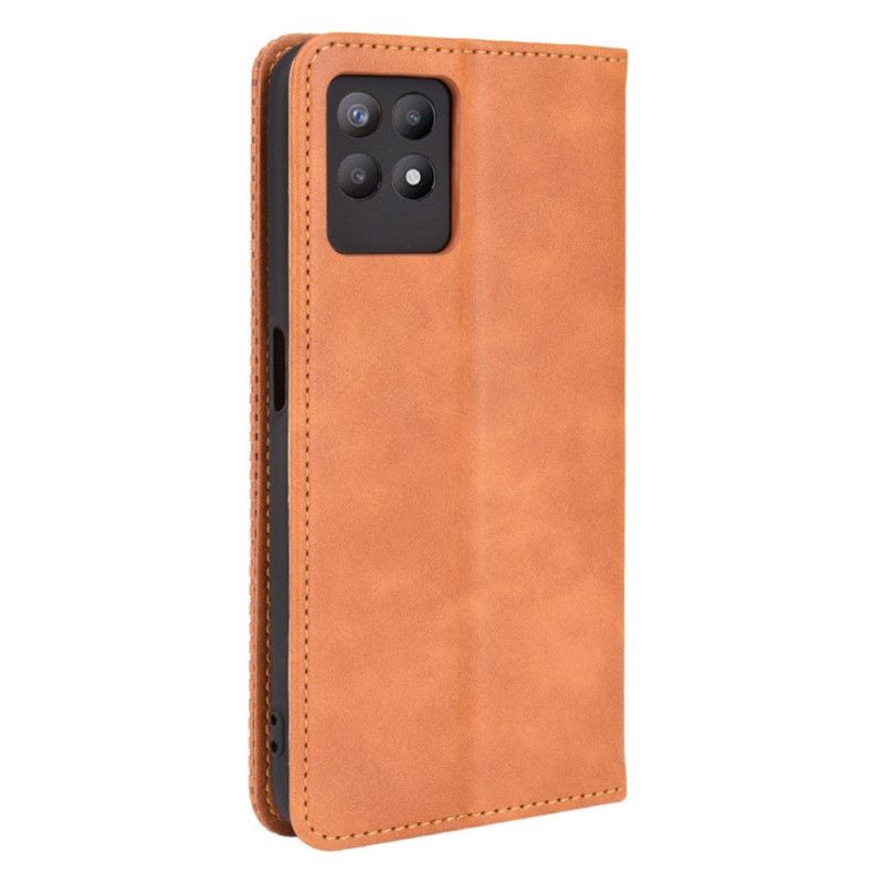 Folio-hoesje Realme 8i Telefoonhoesje Gestileerd Vintage Leereffect