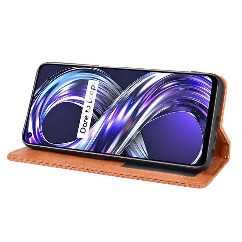 Folio-hoesje Realme 8i Telefoonhoesje Gestileerd Vintage Leereffect