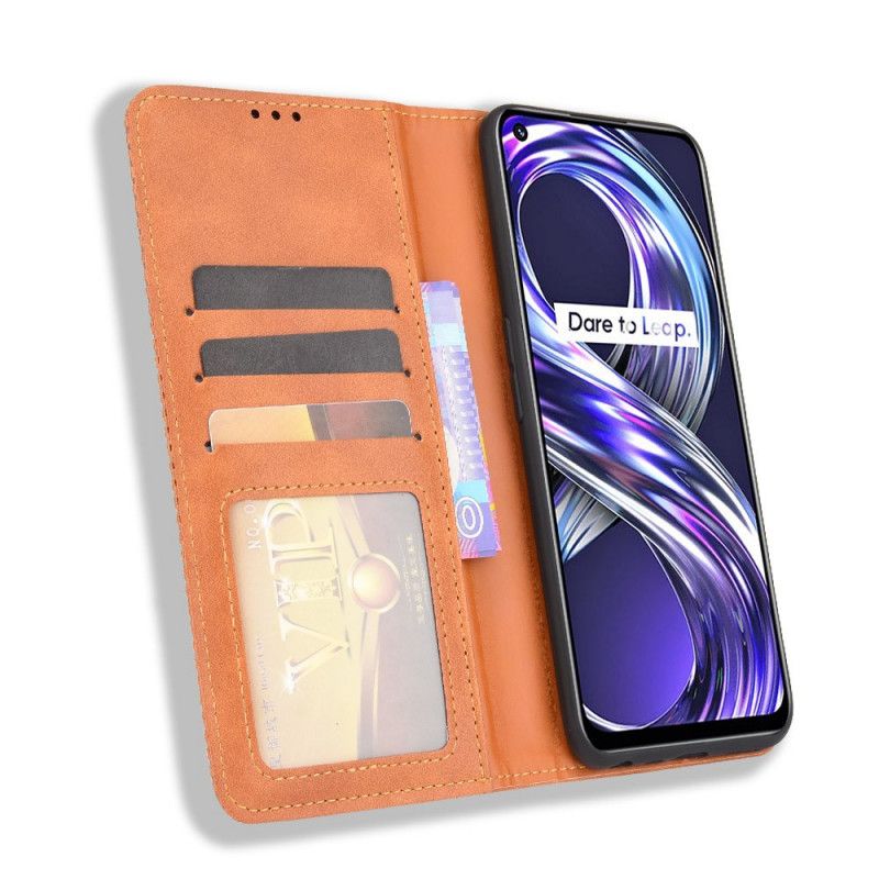 Folio-hoesje Realme 8i Telefoonhoesje Gestileerd Vintage Leereffect