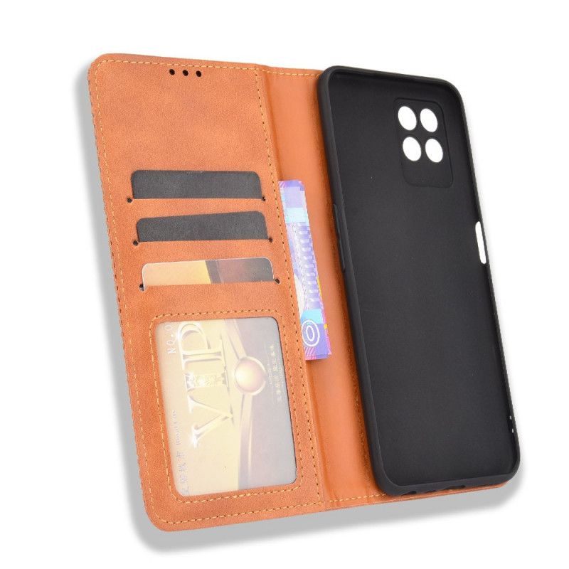 Folio-hoesje Realme 8i Telefoonhoesje Gestileerd Vintage Leereffect