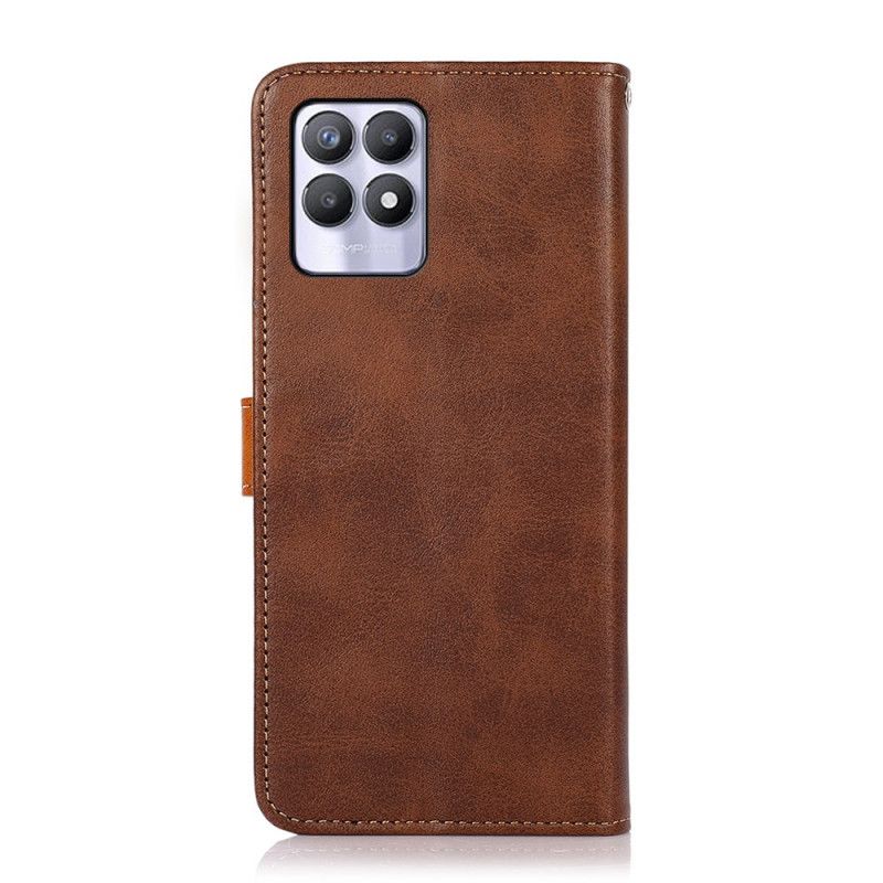 Leren Hoesje Realme 8i Tweekleurige Gouden Sluiting Khazneh