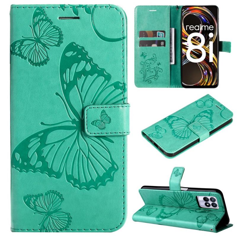Leren Hoesje Voor Realme 8i Gigantische Stringvlinders