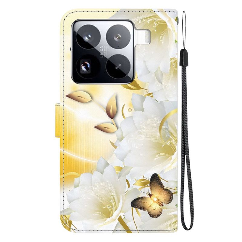 Bescherming Hoesje Xiaomi 15 Pro Gouden Vlinders En Witte Bloemen
