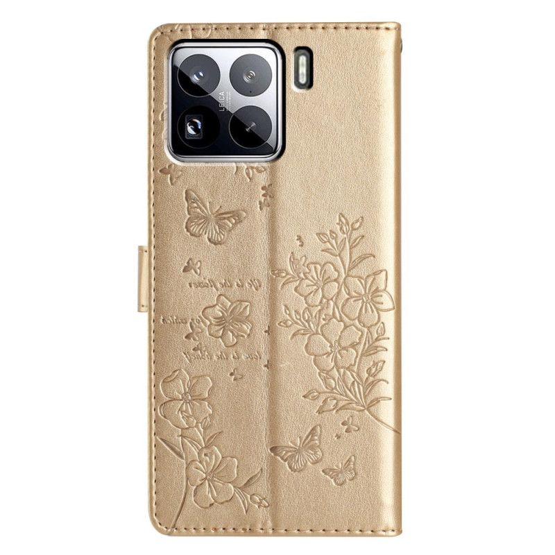 Flip Case Leren Xiaomi 15 Pro Bloemen En Vlinders