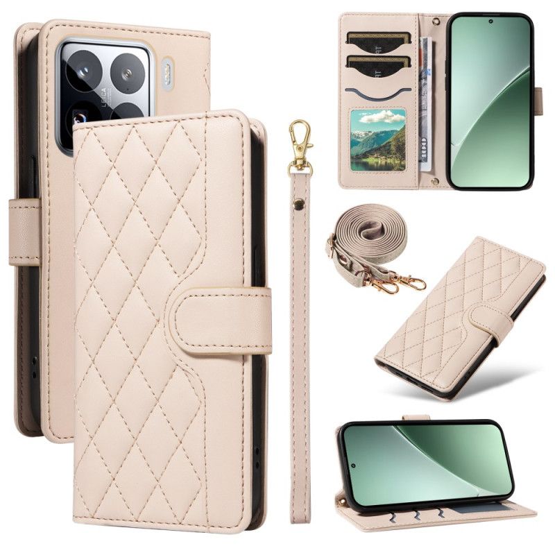 Folio-hoesje Xiaomi 15 Pro Gewatteerd Met Bandje En Schouderband