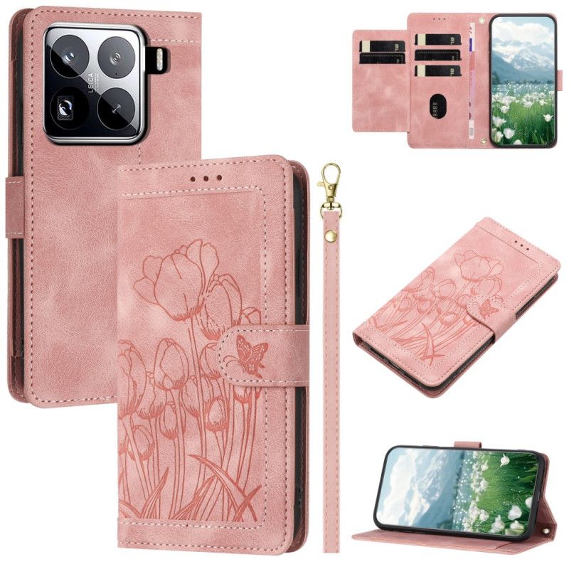 Folio-hoesje Xiaomi 15 Pro Telefoonhoesje 9 Kaarthouders Met Tulp-patroon