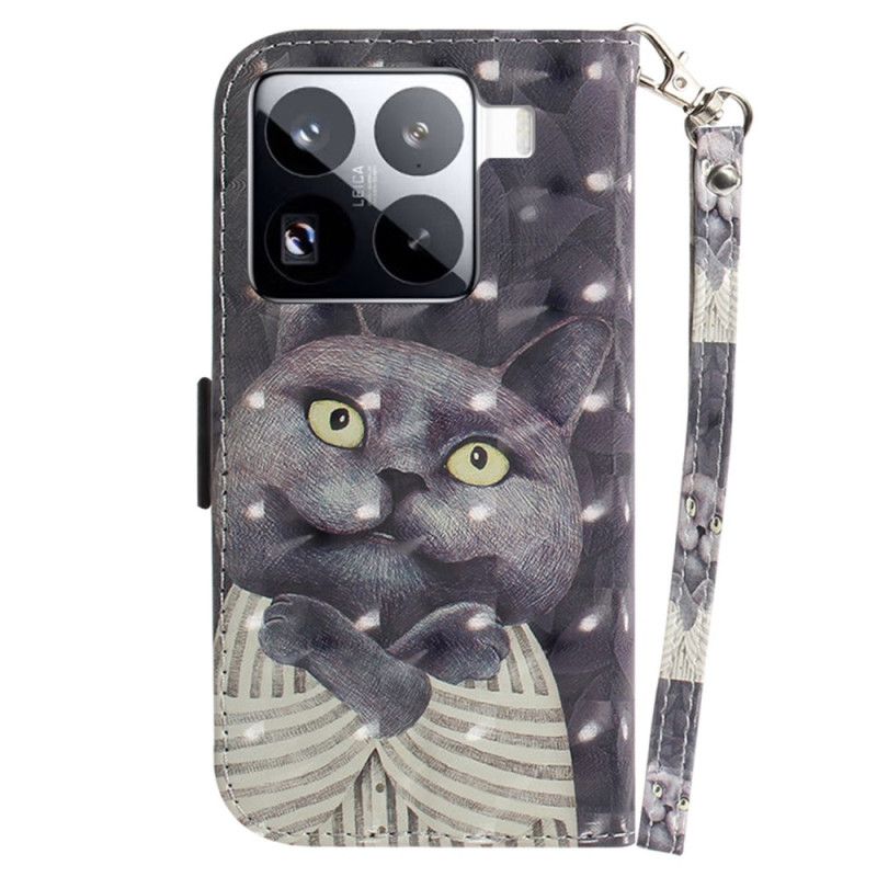 Folio-hoesje Xiaomi 15 Pro Telefoonhoesje Grijze Kat-bandje