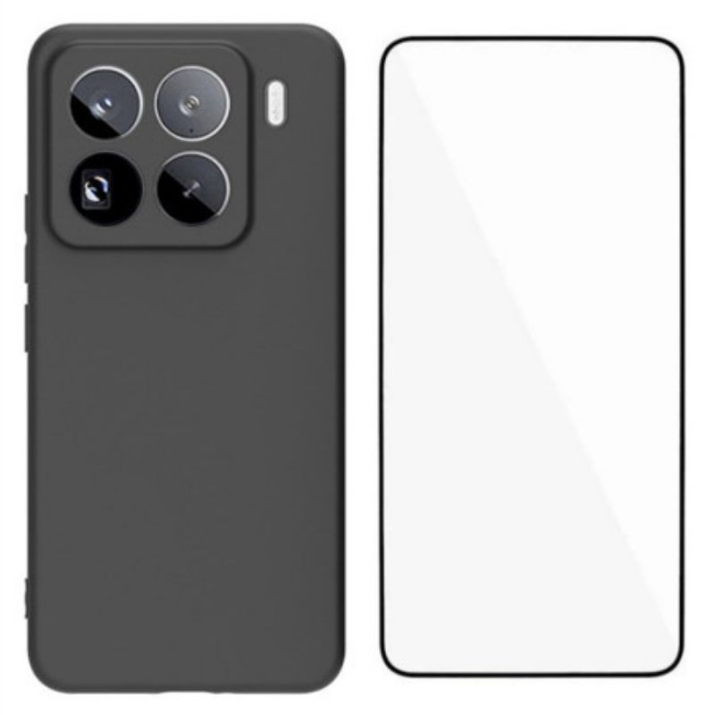 Hoesje Xiaomi 15 Pro Mat Siliconen Schermbeschermer Van Gehard Glas Bescherming Hoesje