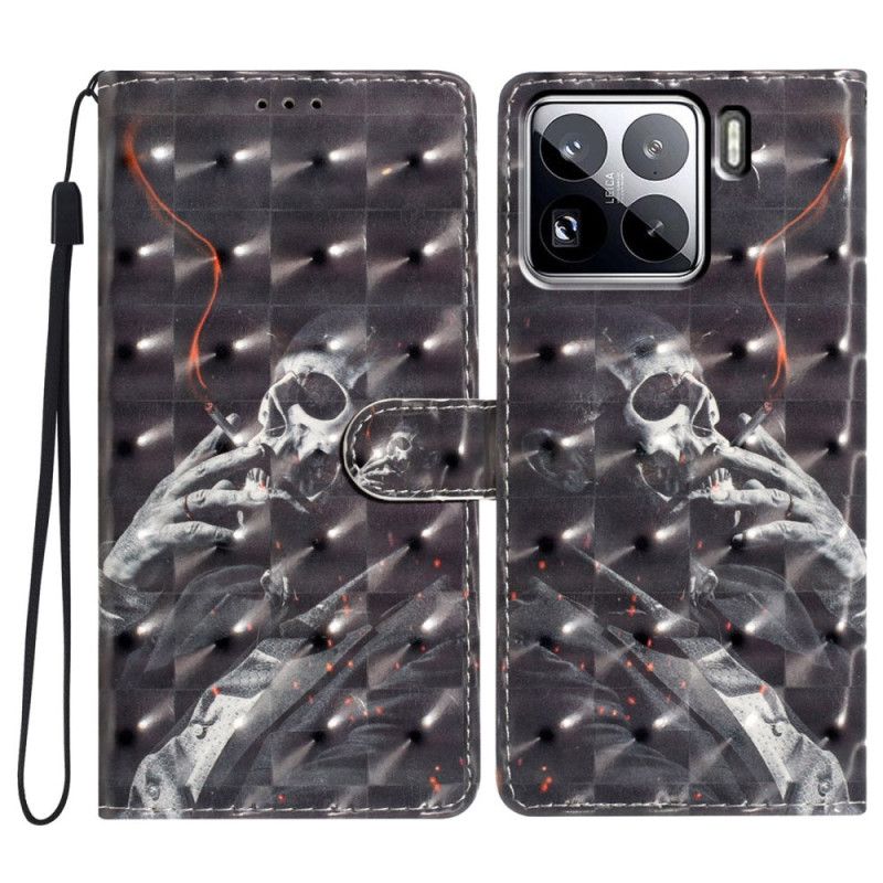 Leren Hoesje Voor Xiaomi 15 Pro 3d Rokend Skelet