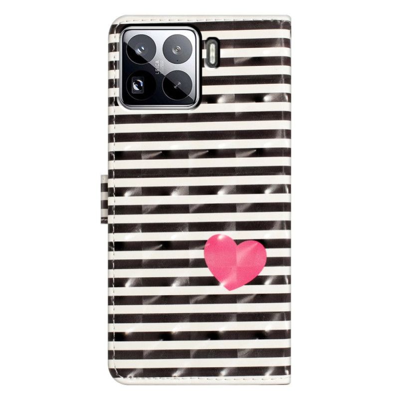 Leren Hoesje Voor Xiaomi 15 Pro 3d Strepen En Harten