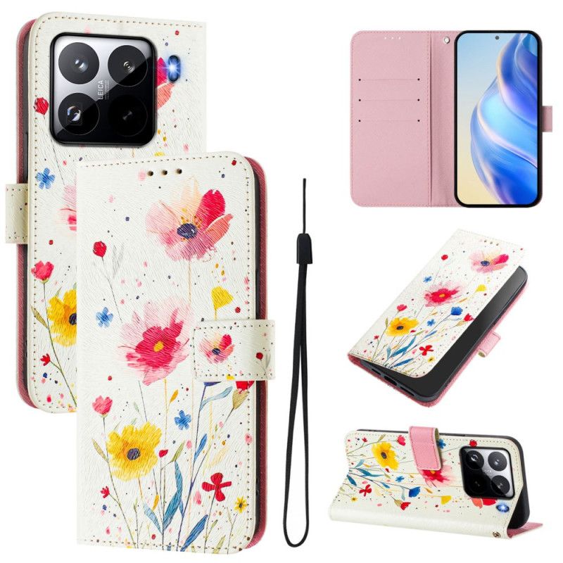 Leren Hoesje Voor Xiaomi 15 Pro Bloemenpatroon