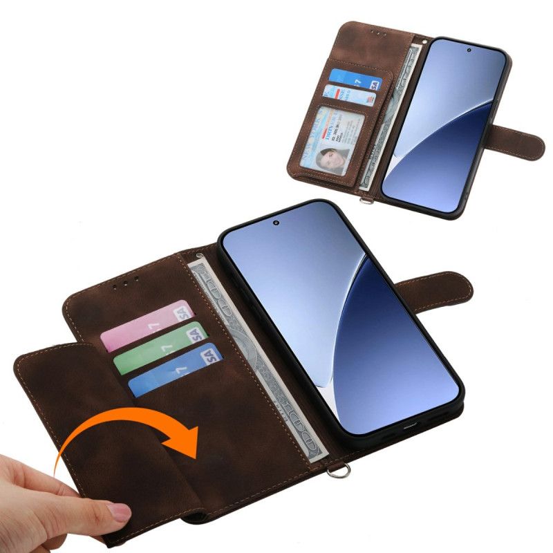 Leren Hoesje Voor Xiaomi 15 Pro Suède-effect Bloemenpatroon Met Bandje En Schouderriem