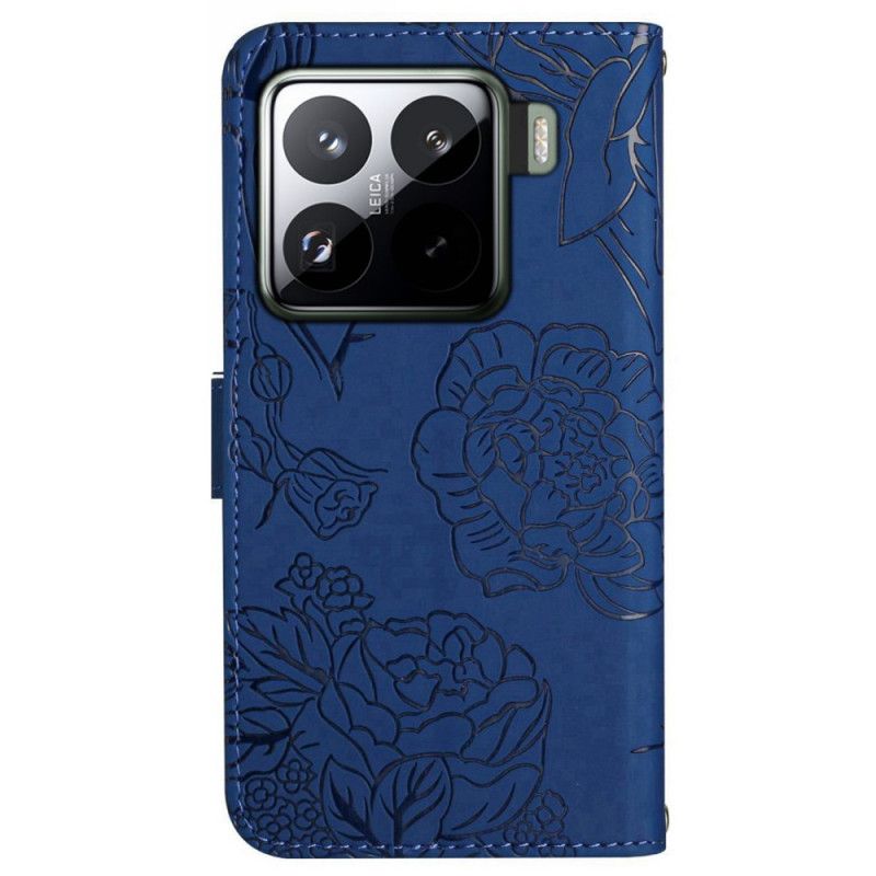 Leren Hoesje Xiaomi 15 Pro Bandje Met Vlinderprint