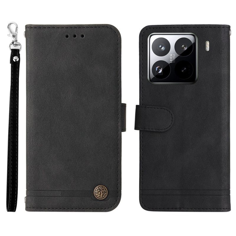 Leren Hoesje Xiaomi 15 Pro Klinknagel En Bandje Bescherming Hoesje