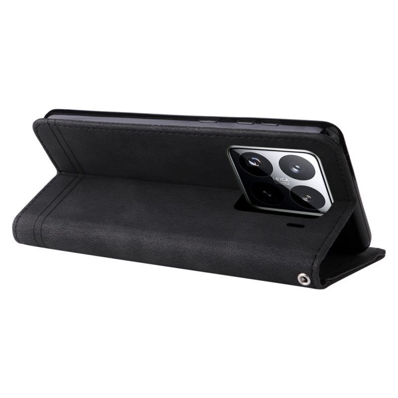 Leren Hoesje Xiaomi 15 Pro Klinknagel En Bandje Bescherming Hoesje