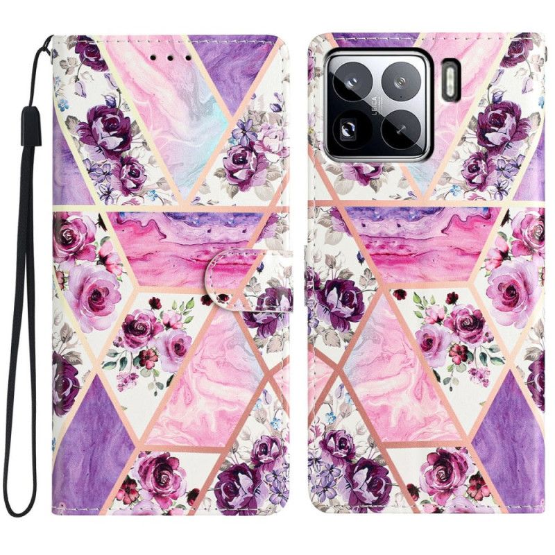 Leren Hoesje Xiaomi 15 Pro Paars Marmer Bescherming Hoesje