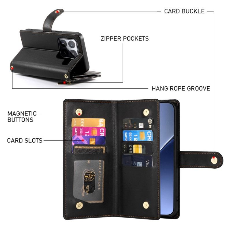 Leren Hoesje Xiaomi 15 Pro Portemonnee Met Riem En Schouderriem
