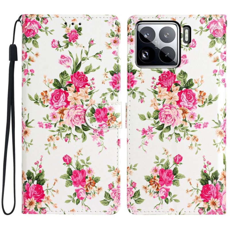 Leren Hoesje Xiaomi 15 Pro Rode Bloemen Bescherming Hoesje