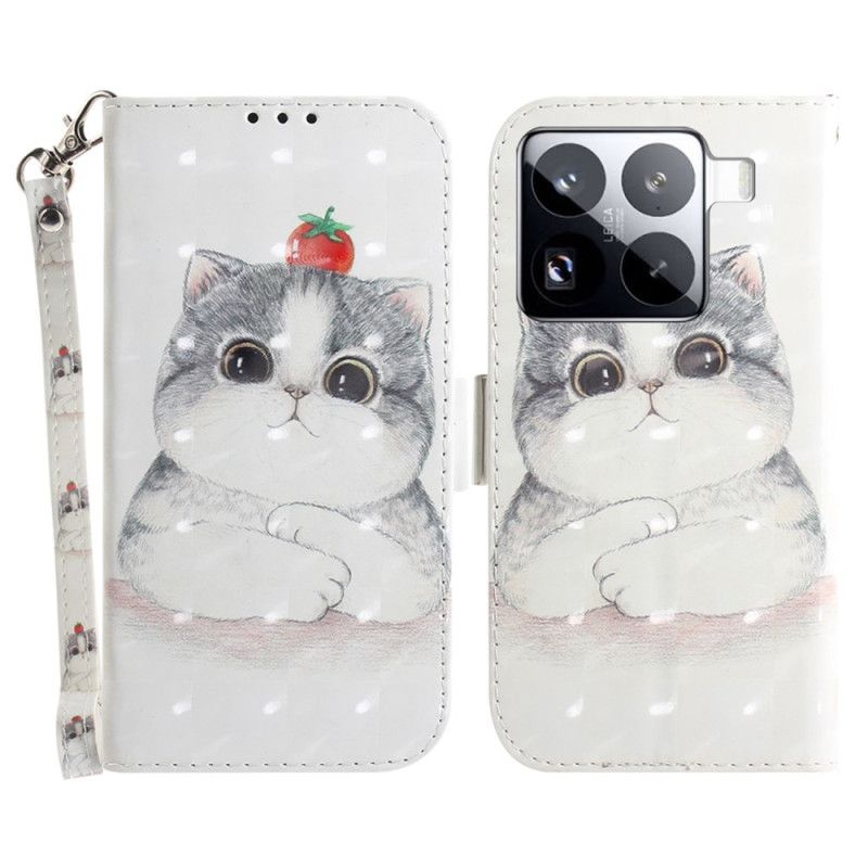 Leren Hoesje Xiaomi 15 Pro Schattig Kattenbandje Bescherming Hoesje