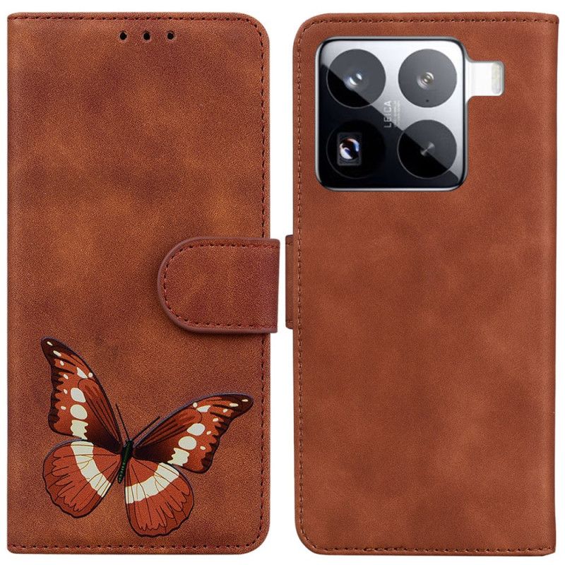 Leren Hoesje Xiaomi 15 Pro Vlinder Suède-effect Bescherming Hoesje